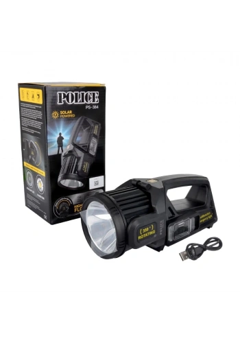 Police PS-384 Şarjlı Güneş Enerjili Spot Fener (350° Döner Başlık)