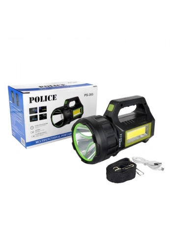 Police PS-385 30W Cob Ledli Güneş Enerjili Şarjlı Spot Fener (Powerbank Özellikli)