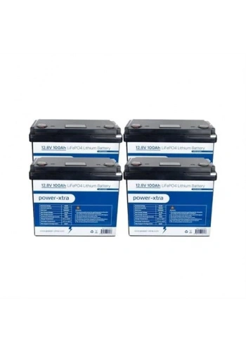 Power-Xtra 12.8V 100Ah Lifepo4 Lityum Akü - Ekranlı - Siyah Kutu 4 Lü