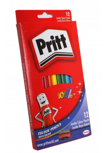 Pritt Jumbo Üçgen Kuru Boya Kalemi 12 Renk Set Karton Kutu