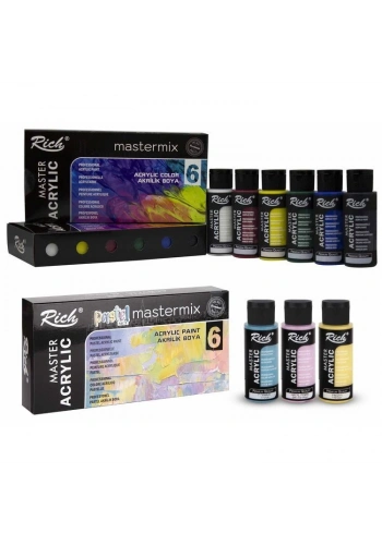 Rich Mastermix Akrilik Boya Seti 12 Renk x 60 cc. 6 Canlı + 6 Pastel Renk