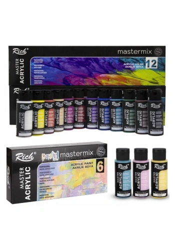 Rich Mastermix Akrilik Boya Seti 18 Renk x 60 cc. 12 Canlı + 6 Pastel Renk