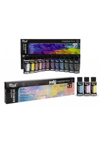 Rich Mastermix Akrilik Boya Seti 24 Renk x 60 cc. 12 Canlı + 12 Pastel Renk