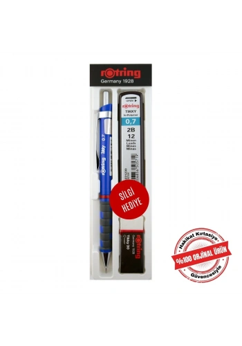 Rotring Tikky Grafik Teknik Çizim Kalemi Silgi Hediyeli Set 0.7mm Mavi