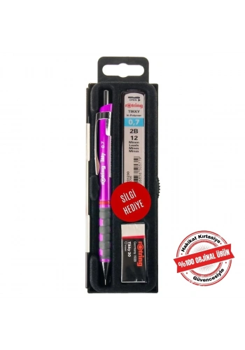 Rotring Tikky Grafik Teknik Çizim Kalemi Silgi Hediyeli Set 0.7mm Mor