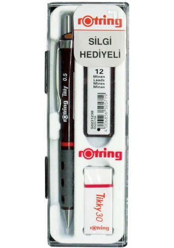 Rotring Tikky Versatil Kalem + Min + Silgi Okul Seti 0.5 mm BORDO