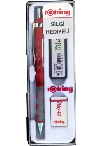 Rotring Tikky Versatil Kalem + Min + Silgi Okul Seti 0.5 mm KIRMIZI