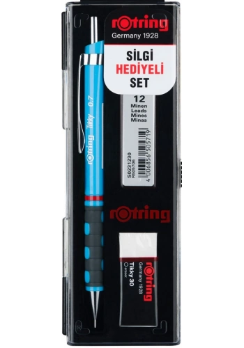 Rotring Tikky Versatil Kalem + Min + Silgi Okul Seti 0.7 mm AÇIK MAVİ