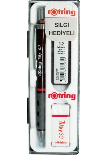 Rotring Tikky Versatil Kalem + Min + Silgi Okul Seti 0.7 mm BORDO