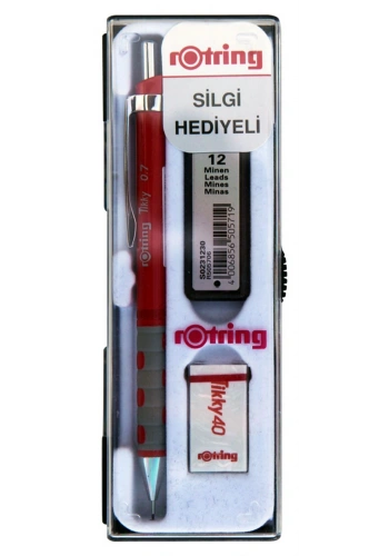 Rotring Tikky Versatil Kalem + Min + Silgi Okul Seti 0.7 mm KIRMIZI