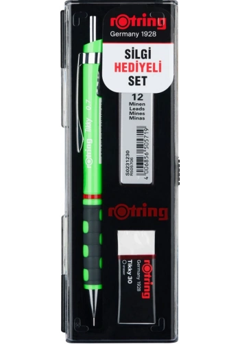 Rotring Tikky Versatil Kalem + Min + Silgi Okul Seti 0.7 mm NEON YEŞİL