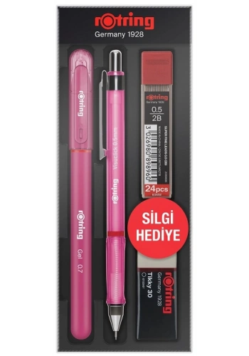 Rotring Visuclick Versatil Kalem + Jel Kalem + Min + Silgi Okul Seti 0.5 mm PEMBE