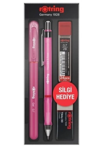 Rotring Visuclick Versatil Kalem + Jel Kalem + Min + Silgi Okul Seti 0.7 mm PEMBE