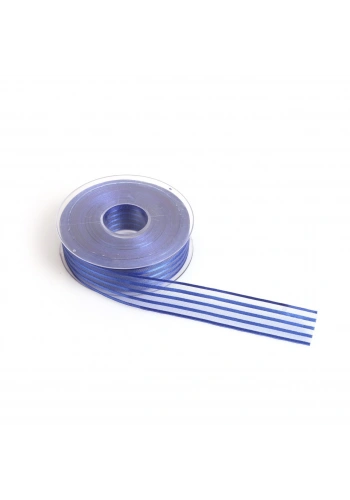 Saks Mavi Saten Çizgili Şifon Kurdele