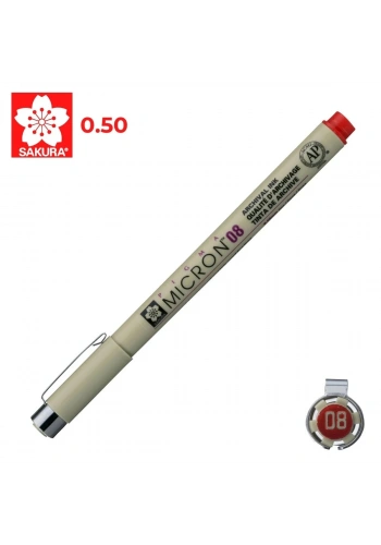 Sakura Pigma Micron Teknik Çizim Kalemi 08 0.5mm Kırmızı