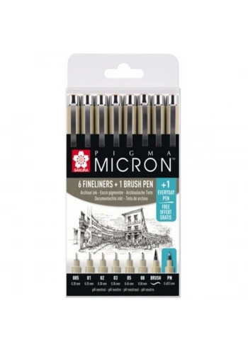 Sakura Pigma Micron Teknik ve İllüstrasyon Çizim Kalem Seti Siyah Edition 7+1