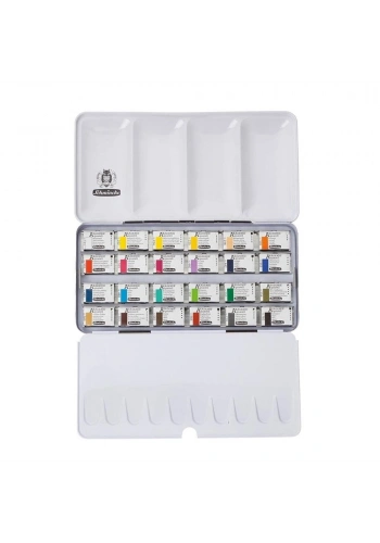 Schmincke Akademie Aquarell Taş Tablet Sulu Boya Seti Tam Tablet 24 Renk Metal Kutu
