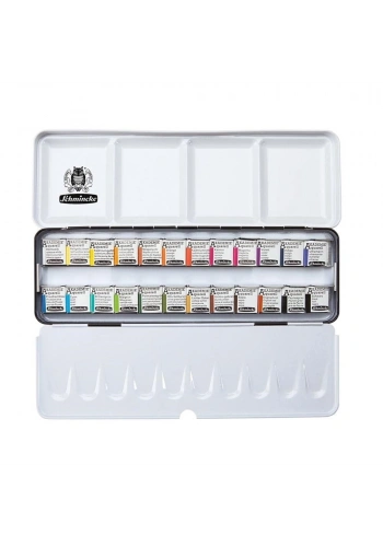 Schmincke Akademie Aquarell Taş Tablet Sulu Boya Seti Yarım Tablet 24 Renk Metal Kutu