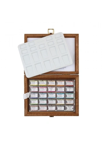 Schmincke Horadam Aquarell Taş Tablet Sulu Boya Seti Tam Tablet 24 Renk Ahşap Kutu