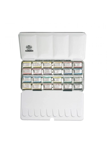 Schmincke Horadam Aquarell Taş Tablet Sulu Boya Seti Tam Tablet 24 Renk Metal Kutu
