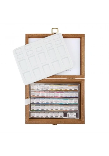Schmincke Horadam Aquarell Taş Tablet Sulu Boya Seti Yarım Tablet 48 Renk Ahşap Kutu
