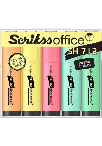 Scrikss Office Highlighter Fosforlu İşaretleme Kalemi Seti 5 Renk Pastel Renkler