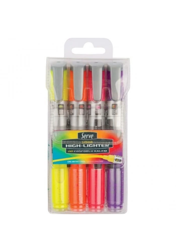 Serve Liquid Highlighter Sıvı Mürekkepli Fosforlu Kalem Seti 4 RENK SET A