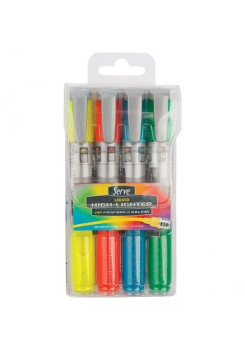 Serve Liquid Highlighter Sıvı Mürekkepli Fosforlu Kalem Seti 4 RENK SET B