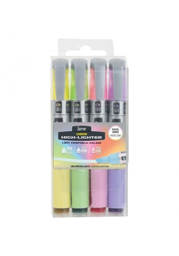 Serve Liquid Highlighter Sıvı Mürekkepli Fosforlu Kalem Seti PASTEL 4 RENK SET A