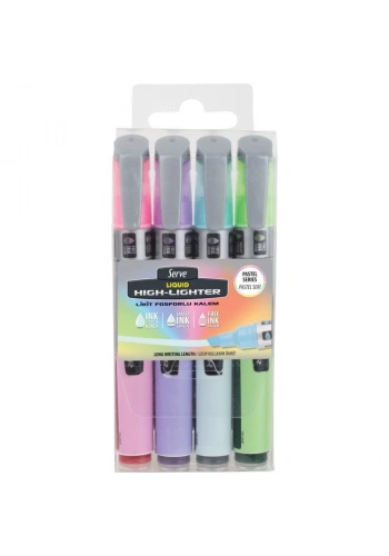 Serve Liquid Highlighter Sıvı Mürekkepli Fosforlu Kalem Seti PASTEL 4 RENK SET B
