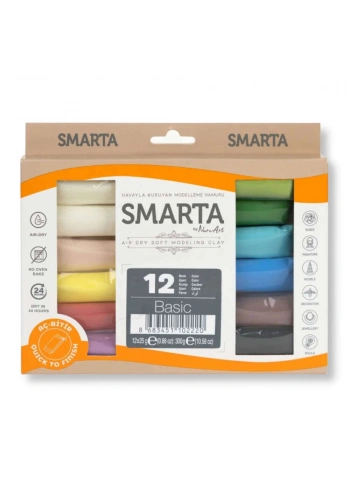 Smarta Hava İle Kuruyan Modelleme Hamuru 25 gr 12li Basic Renkler