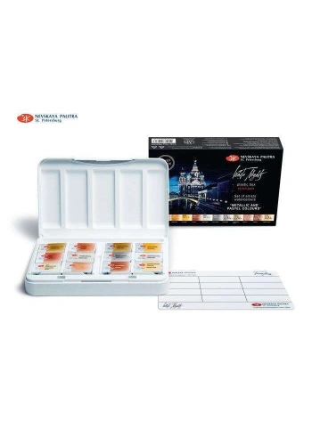 St. Petersburg White Nights Extra-Fine Tam Tablet Sulu Boya Seti 12 Renk Metalik Ve Pastel Renkler