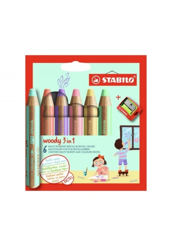 Stabilo Woody 3in1 Pastel 6lı + Kalemtıraş