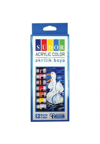 Südor Akrilik Boya Seti 12 Renk x 9 ml. Tüp