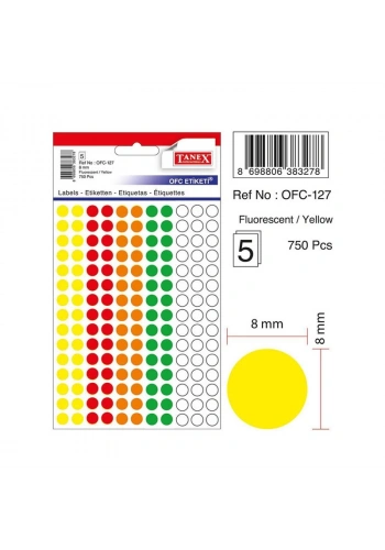TANEX OFC-127 MİX COLOR  8 mm OFİS ETİKETİ YUVARLAK
