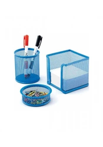 TEMAT 1000 METAL KALEMLİK+ATAŞLIK+NOTLUK 3 LÜ SET A.MAVİ