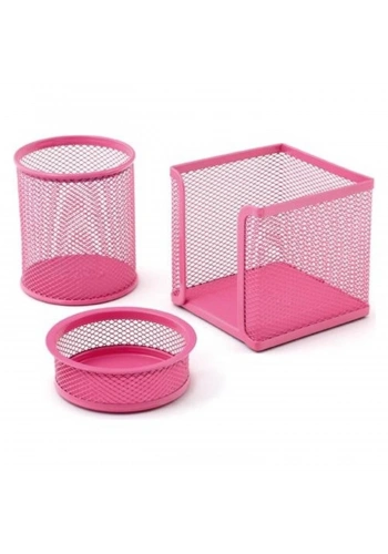TEMAT 1000 METAL KALEMLİK+ATAŞLIK+NOTLUK 3 LÜ SET PEMBE