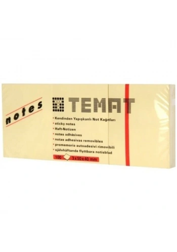 Temat Yapışkanlı Not Kağıdı 100 Yp Pastel Sarı 3x50x40 MM 11230