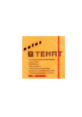 Temat Yapışkanlı Not Kağıdı Fosforlu Turuncu 75x75 MM 11234