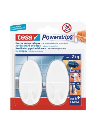Tesa Askı İz Bırakmadan Sökülebilir Büyük Oval Beyaz PowersTrips 58013