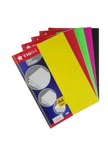 Tigra PP Kapak Spiralli Okul Defteri A4 100yp Kareli