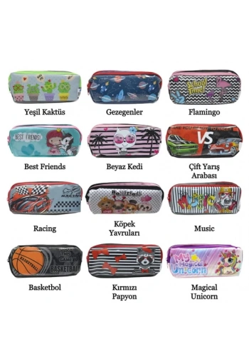 TMN 413808 PİANO KALEM ÇANTASI PVC BASKILI ÇİFT BÖLMELİ KL22