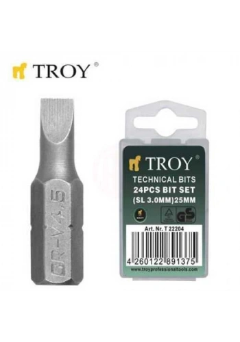 Troy 22204 Bits Uç Seti (Düz 3,0x25mm, 24 Adet)