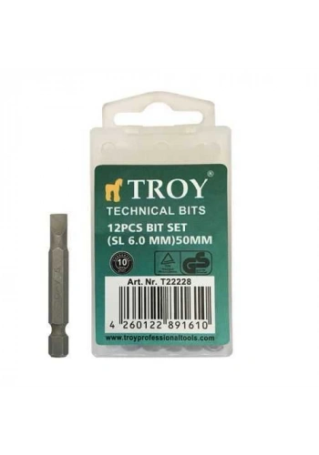Troy 22228 Bits Uç Seti (Düz 6,0x50mm, 12Adet)