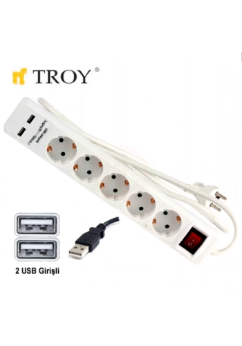 Troy 24025 USB Girişli Beşli Grup Priz ve Uzatma Kablosu