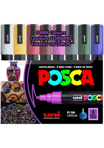Uni-Ball Posca 1.8-2.5 Su Bazlı Poster Markörü Koyu Renk 8 Li PC-5M/8C