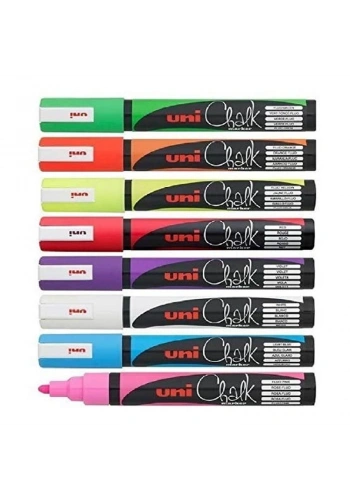 Uni Chalk 1.8-2.5 mm Yuvarlak Uç Su Bazlı Sıvı Tebeşir Kalemi Seti 8 Renk