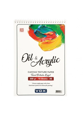 Vox Art Kanvas Dokulu Yağlı ve Akrilik Boya Defter A5 300gr 15 Yaprak