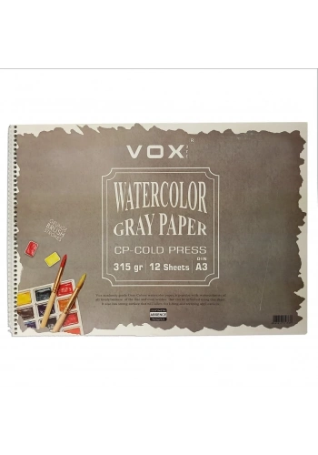 Vox Art Suluboya Sketch Defter A3 315gr 12 Yaprak Grey Gri
