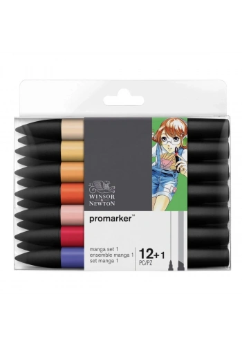 Winsor Newton Promarker Genişletilmiş Manga Seti 1 (12 Renk + Blender)